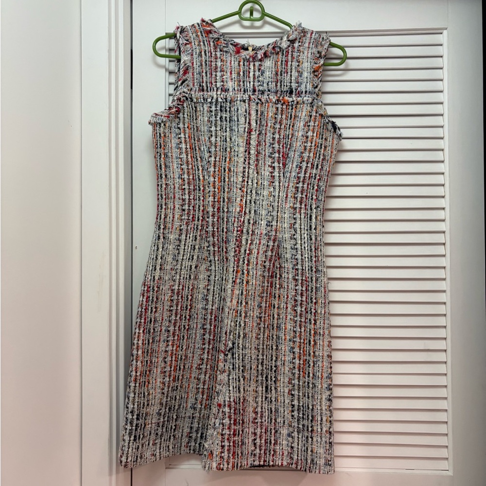 Elie Tahari Multicolor Tweed Midi Dress in White, Red & Orange Accents